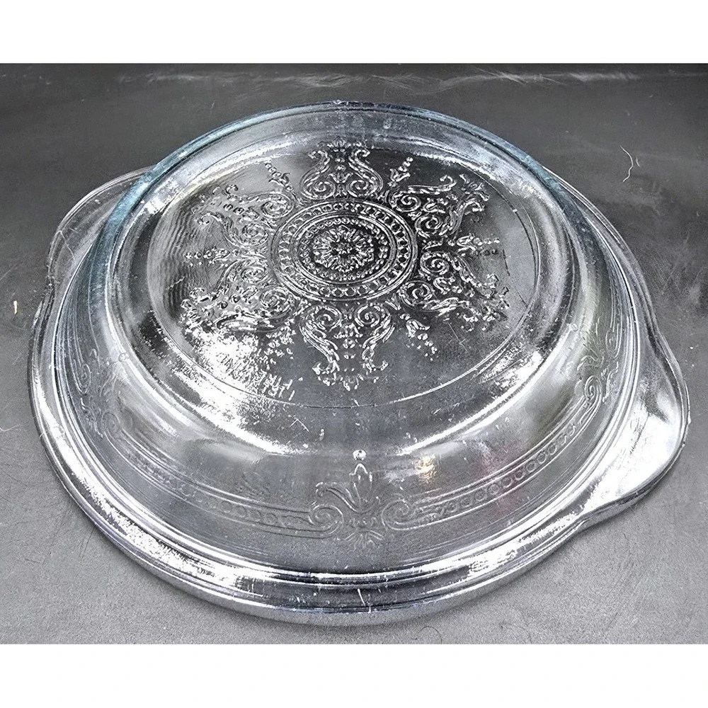 Philbe Sapphire Blue Fire King Glass Serving Dish and Trivet‎ SET Floral Etched